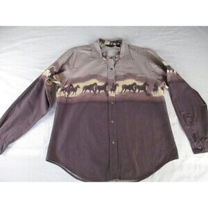 Roper Womens Western Shirt Large Long Sleeve Button Horses Purple Cowgirl